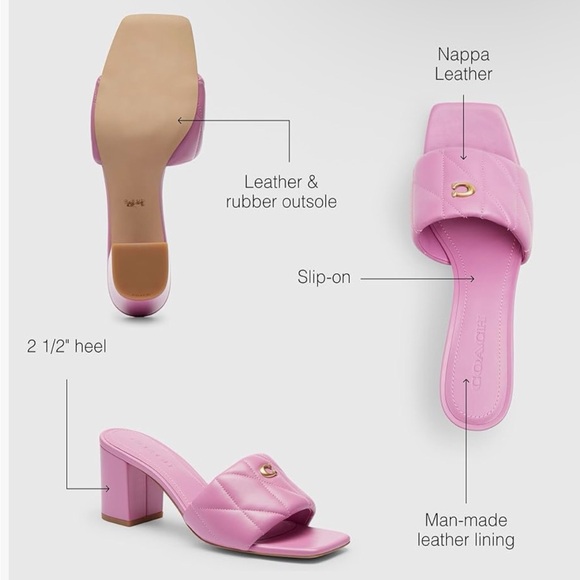 NIB Coach Pink Quilted Slide Sandals - Picture 2 of 6